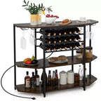 Costway 3 Tier Bar Cabinet with Storage Shelves Glass Holders Bottle Racks