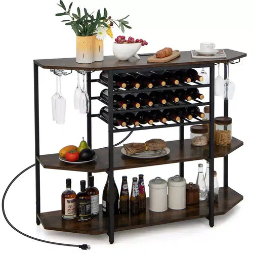 Costway 3 Tier Bar Cabinet with Storage Shelves Glass Holders Bottle Racks