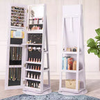 Armario joyero giratorio 360° con espejo, 3 modos de luz LED, con cerradura