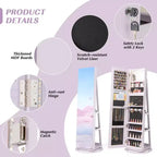 Armario joyero giratorio 360° con espejo, 3 modos de luz LED, con cerradura
