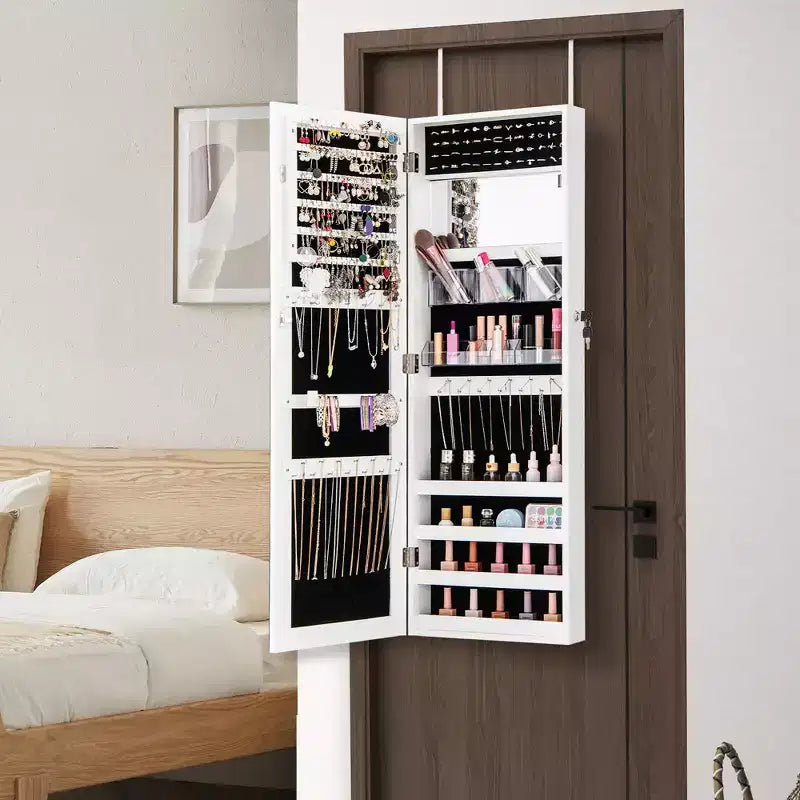 43.5 Gabinete de joyería con espejo de cuerpo entero y espejo de maquillaje interior