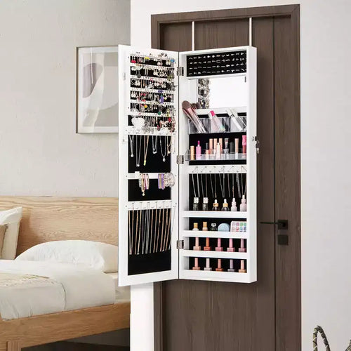 43.5 Gabinete de joyería con espejo de cuerpo entero y espejo de maquillaje interior