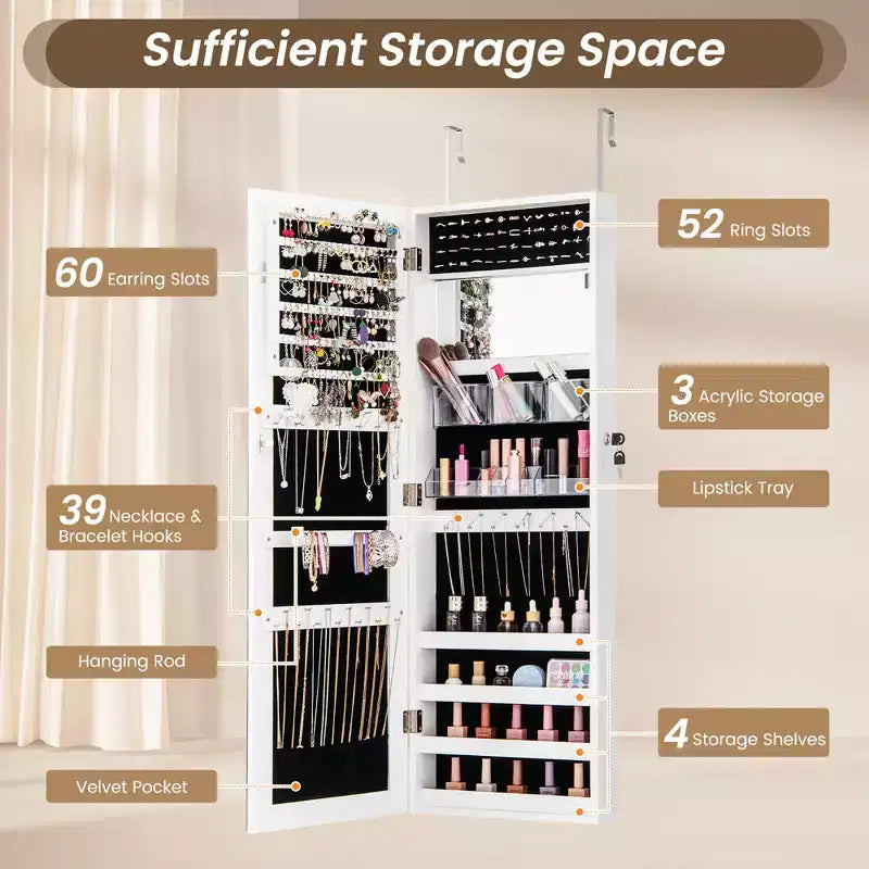 43.5 Gabinete de joyería con espejo de cuerpo entero y espejo de maquillaje interior