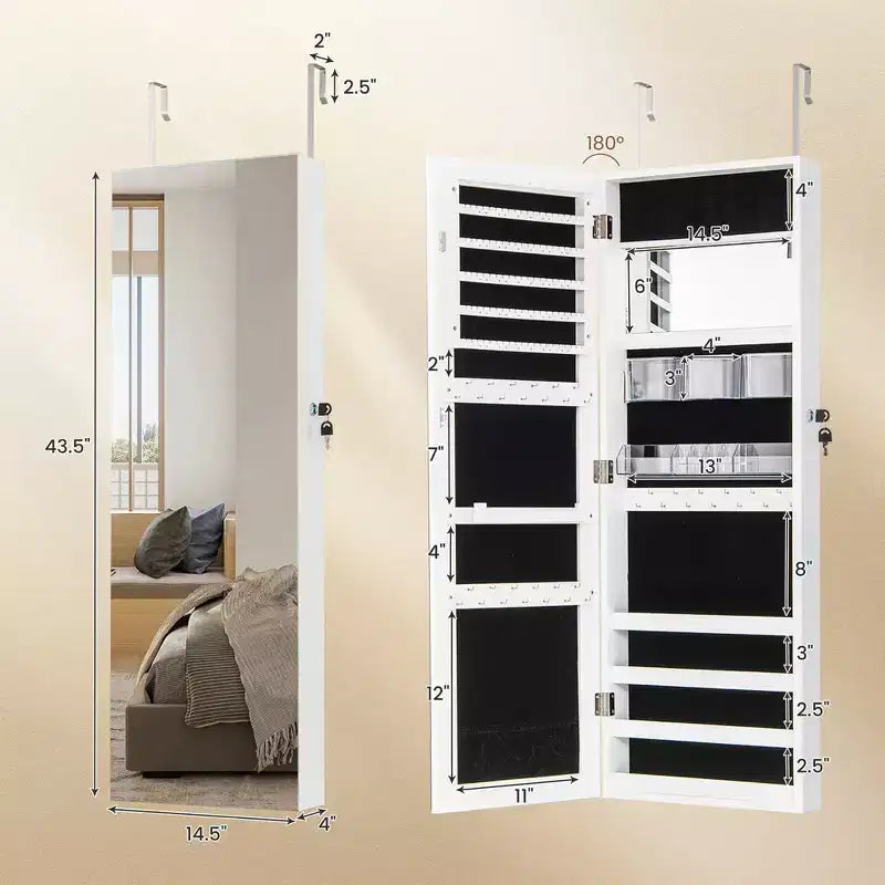 43.5 Gabinete de joyería con espejo de cuerpo entero y espejo de maquillaje interior