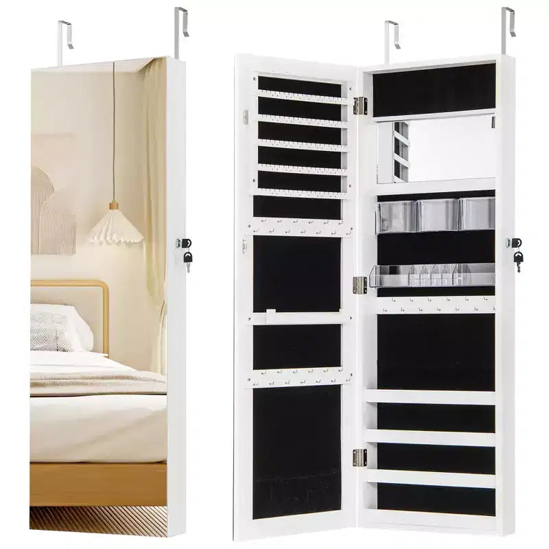 43.5 Gabinete de joyería con espejo de cuerpo entero y espejo de maquillaje interior