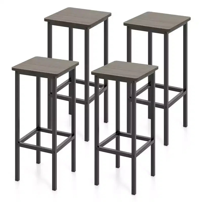 Costway 4PCS 26 Bar Stool Set w/ Metal Frame Footrest Backless Counter Height Stool Gray