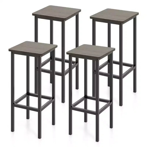 Costway 4PCS 26 Bar Stool Set w/ Metal Frame Footrest Backless Counter Height Stool Gray
