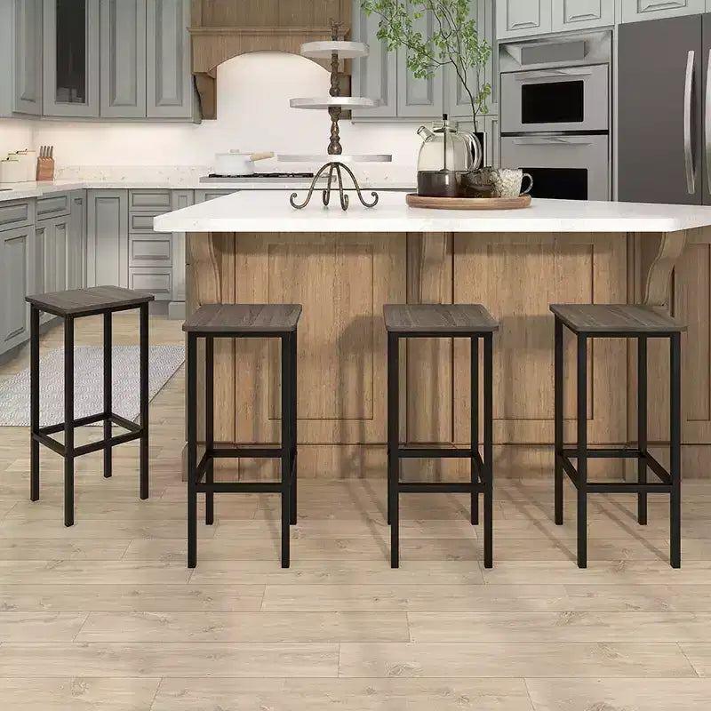 4 Taburetes de bar de 26 pulgadas con estructura de metal, reposapiés, sin respaldo, altura de mostrador, gris