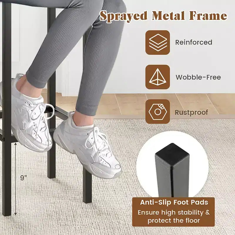 4 Taburetes de bar de 26 pulgadas con estructura de metal, reposapiés, sin respaldo, altura de mostrador, gris