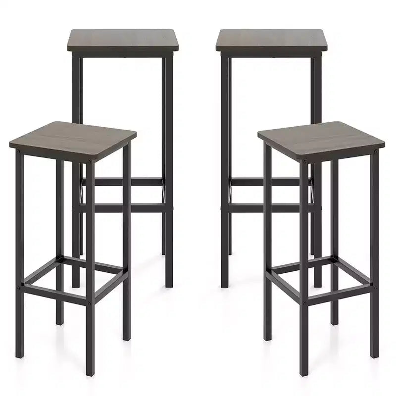 4 Taburetes de bar de 26 pulgadas con estructura de metal, reposapiés, sin respaldo, altura de mostrador, gris