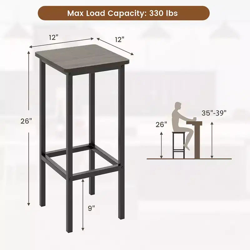 4 Taburetes de bar de 26 pulgadas con estructura de metal, reposapiés, sin respaldo, altura de mostrador, gris