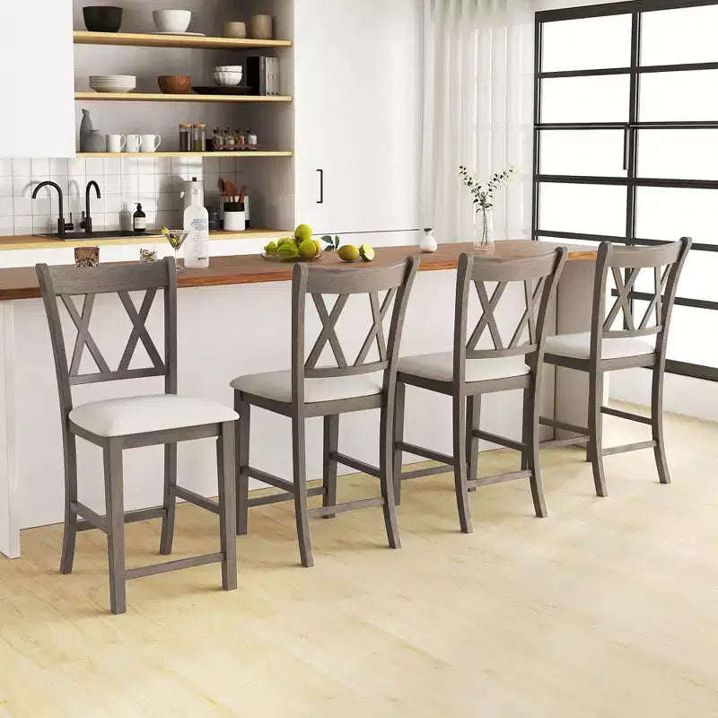 2 taburetes de bar de 24 pulgadas de altura con asiento tapizado en tela de lino, gris