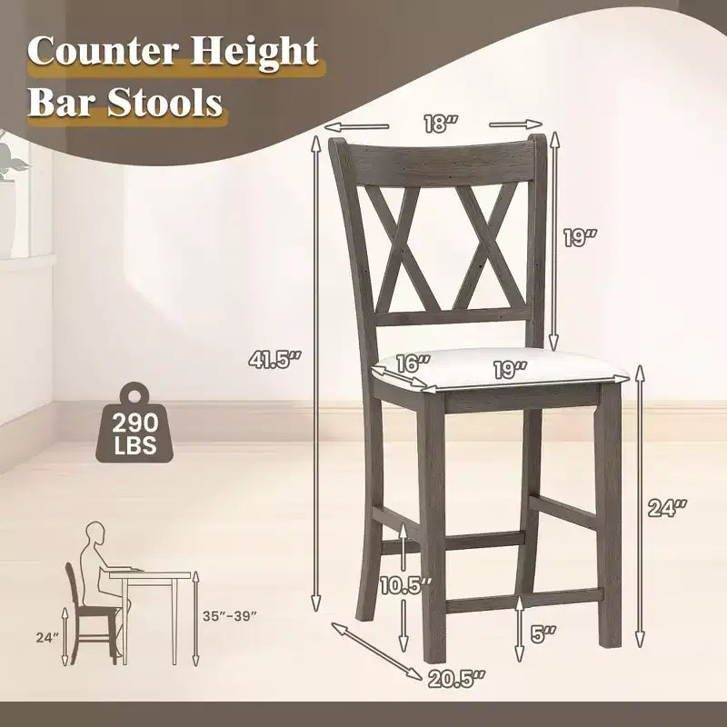 2 taburetes de bar de 24 pulgadas de altura con asiento tapizado en tela de lino, gris