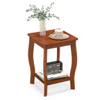 Costway 2-Tier Square End Table Narrow Sofa Side Nightstand w/ Storage Shelf & Wood Legs