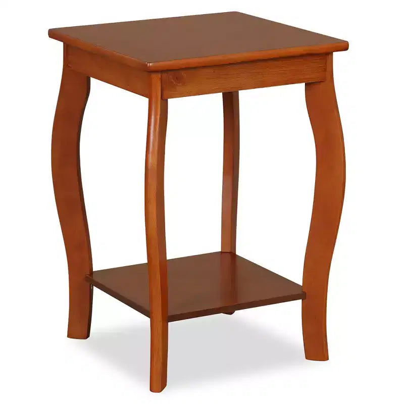 Mesa Auxiliar Cuadrada de 2 Niveles para Sofá, Mesita de Noche Angosta con Estante de Almacenamiento y Patas de Madera