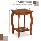Mesa Auxiliar Cuadrada de 2 Niveles para Sofá, Mesita de Noche Angosta con Estante de Almacenamiento y Patas de Madera