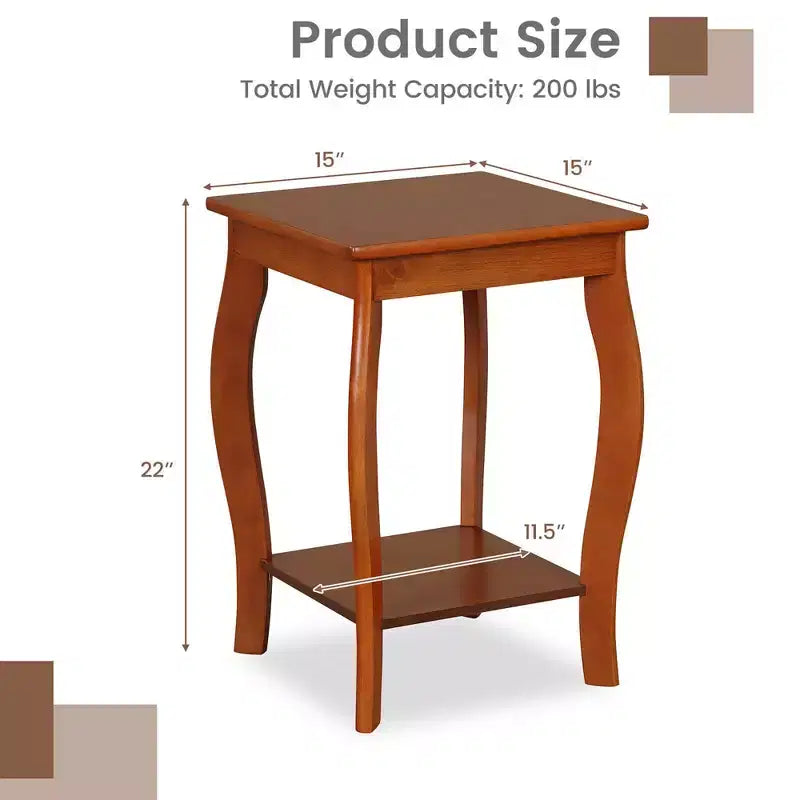 Mesa Auxiliar Cuadrada de 2 Niveles para Sofá, Mesita de Noche Angosta con Estante de Almacenamiento y Patas de Madera