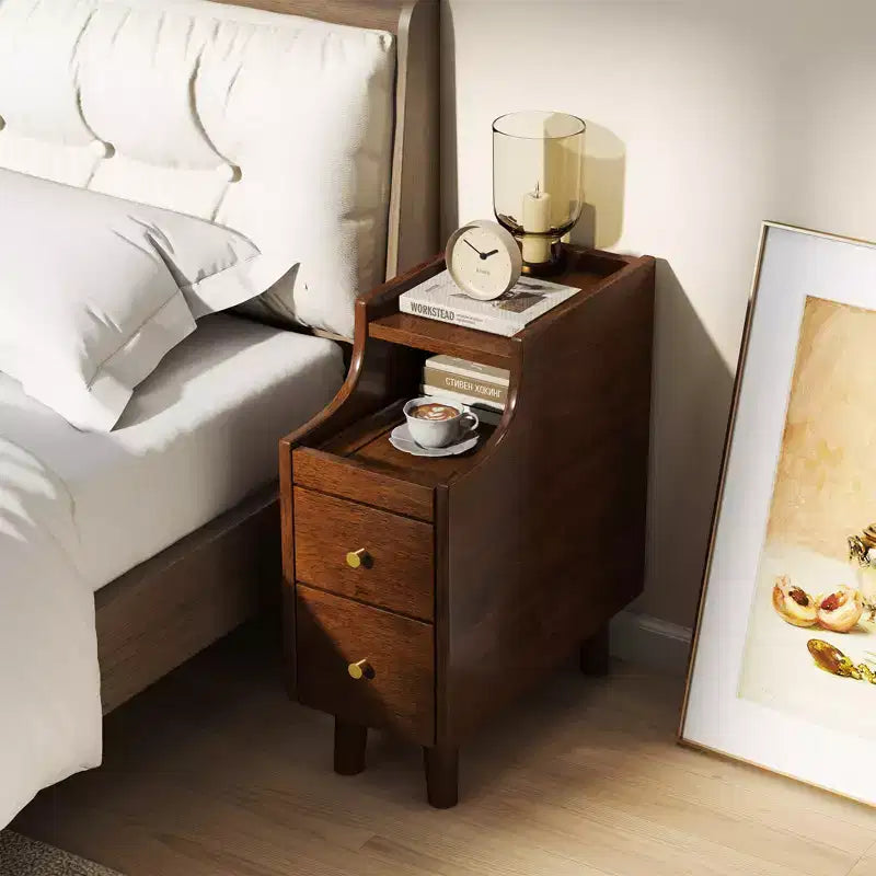 Mesa auxiliar de madera maciza con bandeja extraíble y 2 cajones de almacenamiento con gestión de cables