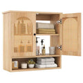 Costway Bathroom Wall Cabinet with Adjustable Shelves Open Cube 2 PE Rattan Doors for Over Toilet Wall Mounted Medicine Cabinet Natural