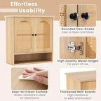 Armario de pared para baño con estantes ajustables, cubo abierto, 2 puertas de ratán PE para encima del inodoro, mueble de pared para medicamentos, Natural