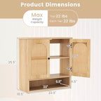 Armario de pared para baño con estantes ajustables, cubo abierto, 2 puertas de ratán PE para encima del inodoro, mueble de pared para medicamentos, Natural