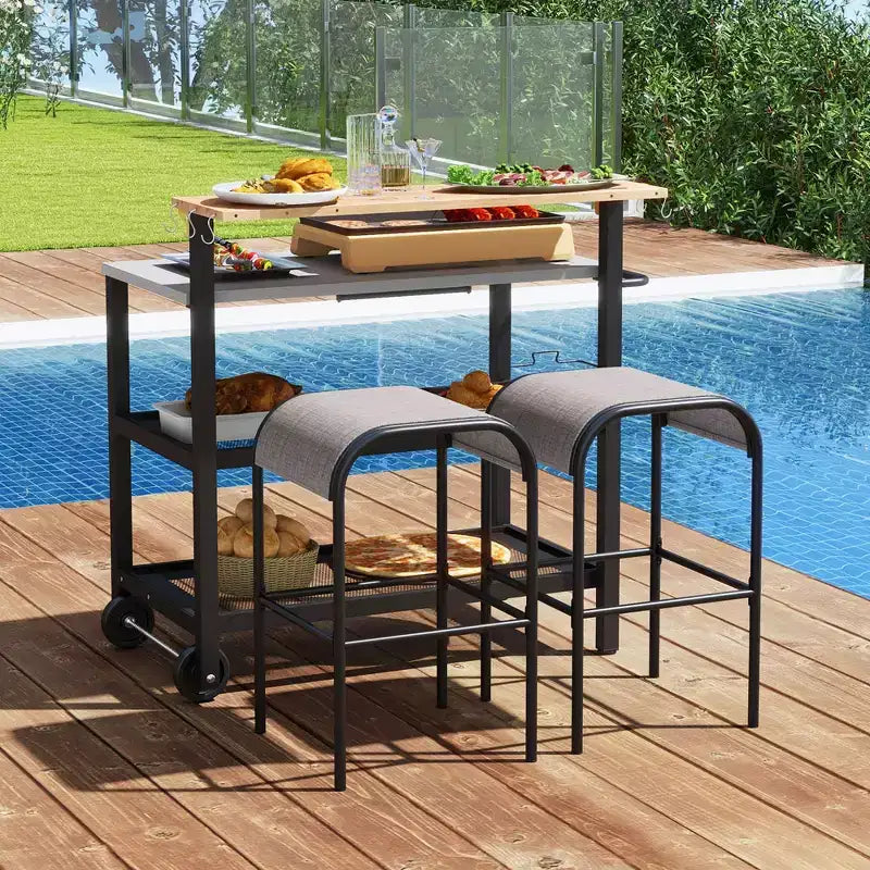 Carro Bar con Ruedas y Mesa Plegable, Ganchos, Portarrollos de Papel de Cocina, Soporte para Bolsas de Basura