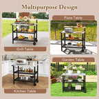 Carro Bar con Ruedas y Mesa Plegable, Ganchos, Portarrollos de Papel de Cocina, Soporte para Bolsas de Basura