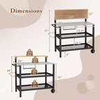 Carro Bar con Ruedas y Mesa Plegable, Ganchos, Portarrollos de Papel de Cocina, Soporte para Bolsas de Basura