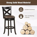 31 Taburete Giratorio de Bar Altura de Bar Asiento de Cuero Sintético Patas de Madera de Caucho Reposapiés