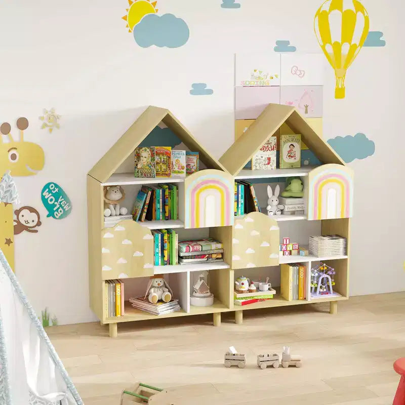 Estantería Infantil con Forma de Casa, Organizador de Juguetes de 4 Niveles con Compartimentos Abiertos