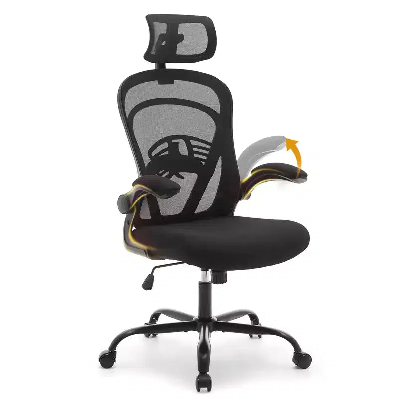 Silla de Oficina Ergonómica, Silla de Escritorio de Computadora de Respaldo Alto con Altura Ajustable y Apoyabrazos Abatibles, Silla de Juego Cómoda de Malla para Oficina en Casa