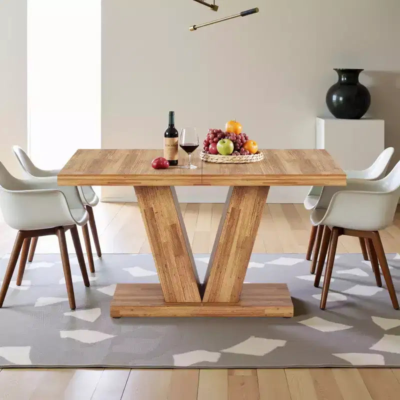 Mesa de comedor de casa de campo TUYOHW para 4-6 personas, mesa de cocina rectangular con tapa de 4 cm de grosor y soporte triangular, 120 cm de largo, nogal+marrón