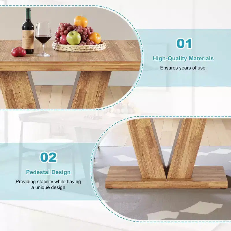 Mesa de comedor de casa de campo TUYOHW para 4-6 personas, mesa de cocina rectangular con tapa de 4 cm de grosor y soporte triangular, 120 cm de largo, nogal+marrón