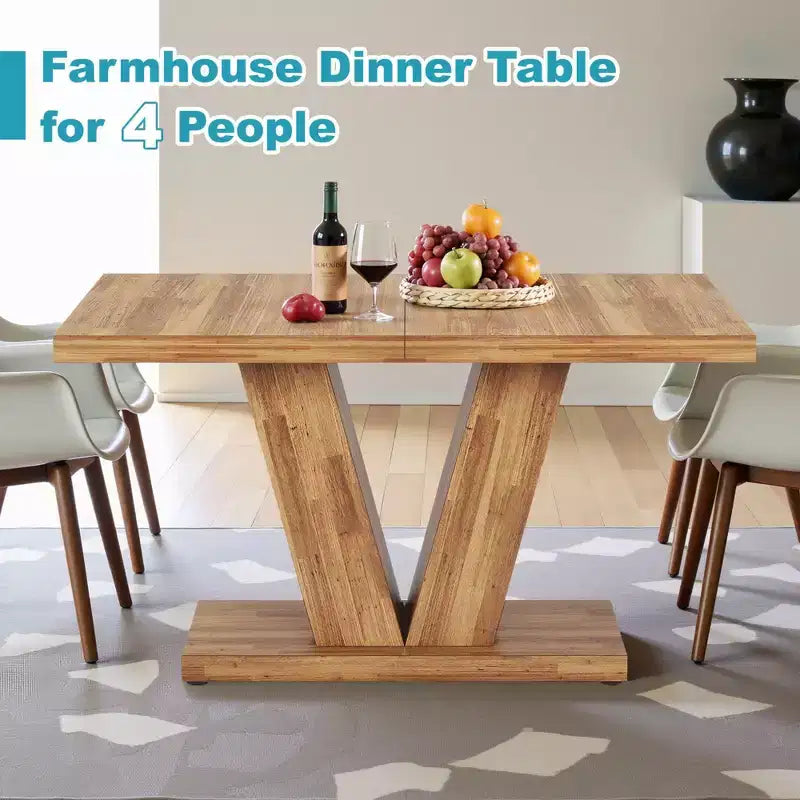 Mesa de comedor de casa de campo TUYOHW para 4-6 personas, mesa de cocina rectangular con tapa de 4 cm de grosor y soporte triangular, 120 cm de largo, nogal+marrón