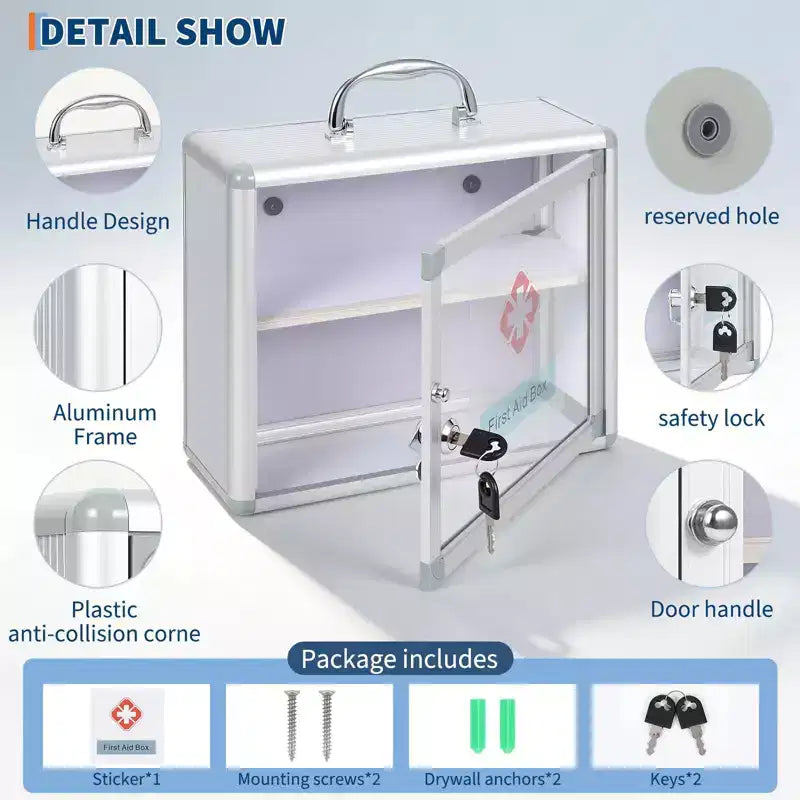 Botiquín de primeros auxilios de pared con cerradura de combinación y asa, botiquín portátil de pared con calcomanía