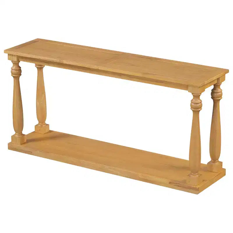 Mesa consola vintage de vetas de madera, patas de jarrón, estante base, para recibidor, pasillo, sala de estar, dormitorio