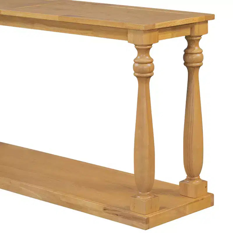 Mesa consola vintage de vetas de madera, patas de jarrón, estante base, para recibidor, pasillo, sala de estar, dormitorio