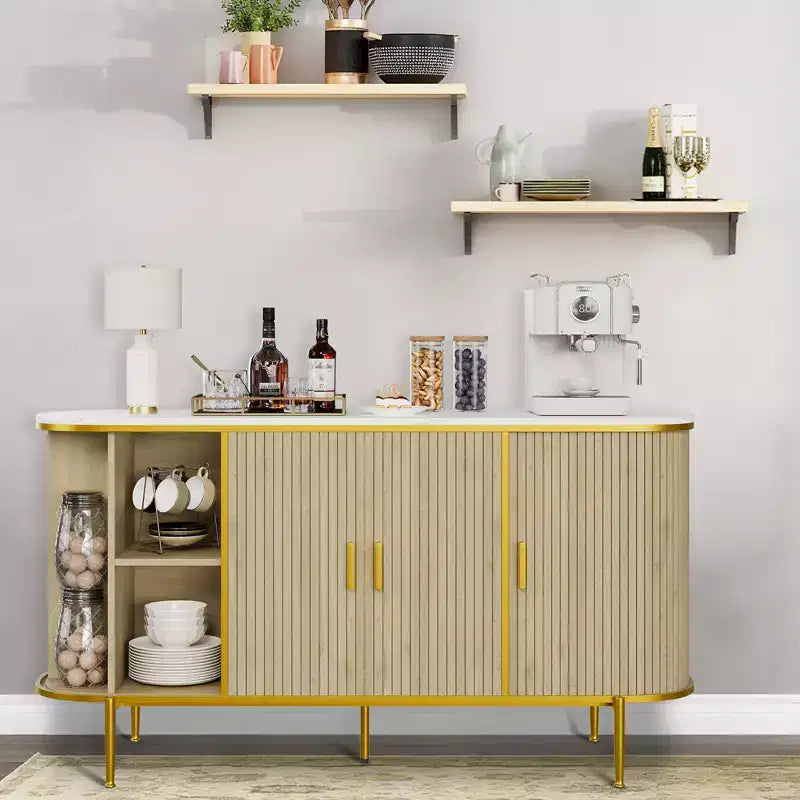 Aparador bufé de estilo moderno de mediados de siglo de 59 pulgadas, armario de almacenamiento acanalado con patas de metal, mesa de consola para comedor, sala de estar, recibidor