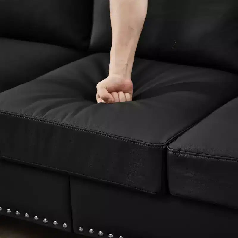 MAYEERTY 83 Sofá Moderno de Tres Plazas con Tachuelas, Tapizado en Polipiel de Imitación Piel de Vaca para Sala de Estar, Negro