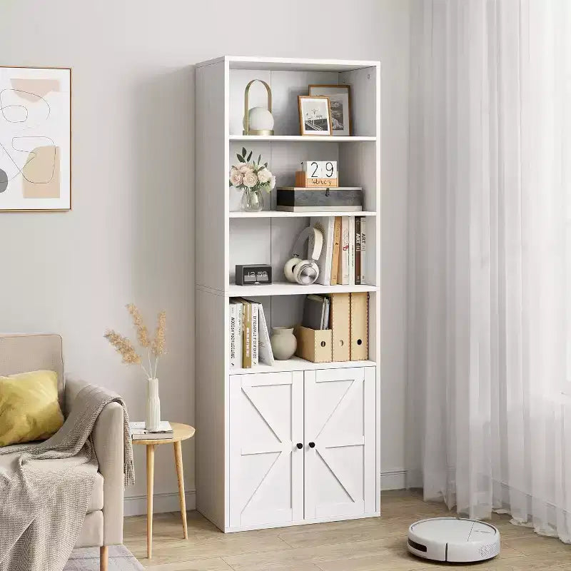 2 estanterías de 181 cm de alto con 6 baldas, estilo rústico con 4 puertas, para sala de estar y oficina en casa, fácil montaje
