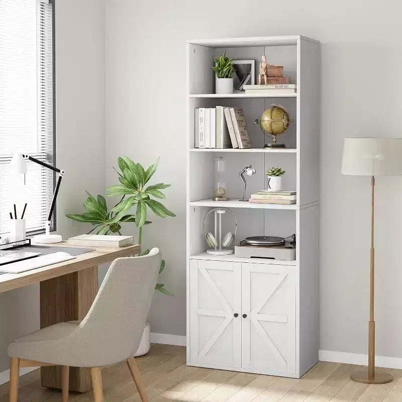 2 estanterías de 181 cm de alto con 6 baldas, estilo rústico con 4 puertas, para sala de estar y oficina en casa, fácil montaje