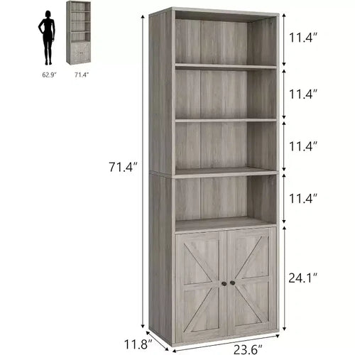 2 estanterías de 181 cm de alto con 6 baldas, estilo rústico con 4 puertas, para sala de estar y oficina en casa, fácil montaje