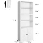 2 estanterías de 181 cm de alto con 6 baldas, estilo rústico con 4 puertas, para sala de estar y oficina en casa, fácil montaje