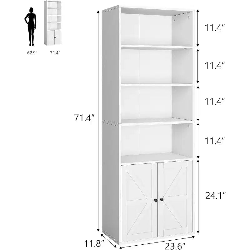 2 estanterías de 181 cm de alto con 6 baldas, estilo rústico con 4 puertas, para sala de estar y oficina en casa, fácil montaje