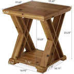 Mesa auxiliar de madera maciza Lantine, mesita auxiliar cuadrada pequeña, mesita de noche de granja de 2 niveles para sala de estar, junto a la cama, sofá, dormitorio, espacios pequeños, marrón