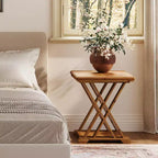 Mesa auxiliar de madera maciza Lantine, mesita auxiliar cuadrada pequeña, mesita de noche de granja de 2 niveles para sala de estar, junto a la cama, sofá, dormitorio, espacios pequeños, marrón