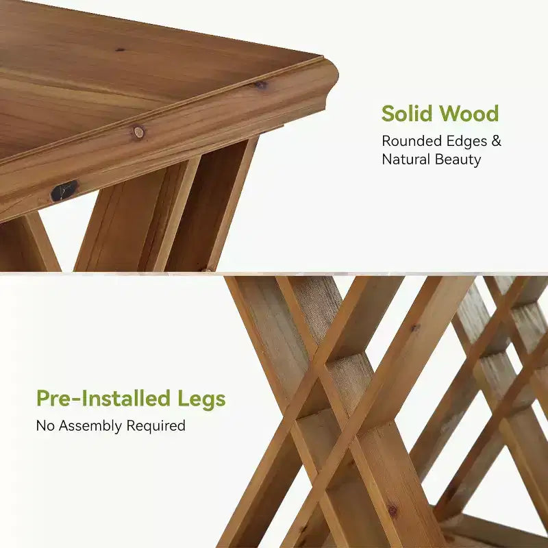 Mesa auxiliar de madera maciza Lantine, mesita auxiliar cuadrada pequeña, mesita de noche de granja de 2 niveles para sala de estar, junto a la cama, sofá, dormitorio, espacios pequeños, marrón