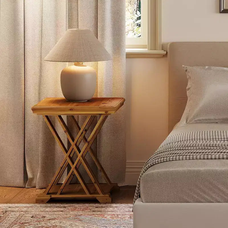 Mesa auxiliar de madera maciza Lantine, mesita auxiliar cuadrada pequeña, mesita de noche de granja de 2 niveles para sala de estar, junto a la cama, sofá, dormitorio, espacios pequeños, marrón