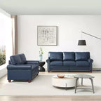 MAYEERTY 2 Pieces Sectional Faux Leather Sofa with Storage Silver Nails for Living Room Navy Blue