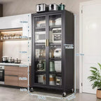 67.3 Armario de Almacenamiento para Despensa de Cocina con Puerta de Vidrio Acrílico, Estantes Ajustables y Ruedas, Armarios Altos de Metal para Alimentos, para Cocina